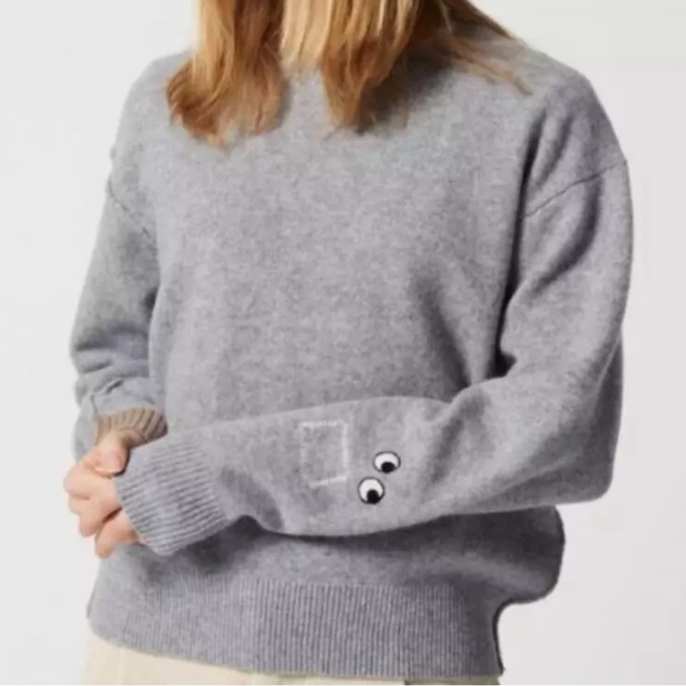 Anya Hindmarch Grey Sweater with Brown Cuff and Eye Patch Detail - Picture 6 of 9